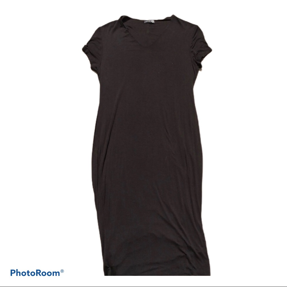 Black Midi Short Sleeves Dress